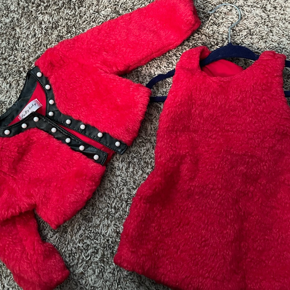 Baby Red Fur Dress + Jacket church dress red dress wedding dress